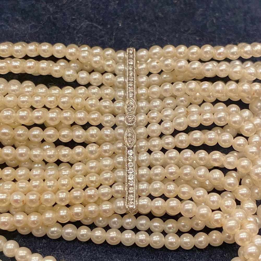 DIAMOND PLATINUM AND SEED PEARLS  CHOCKER - Picture 7 of 16